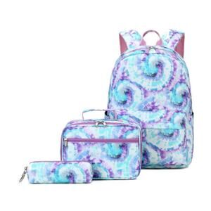 Girls 3pc Tie Dye Backpack Lunch Bag Pencil Case School Set Purple Blue Pink NEW
